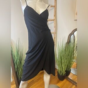 Bebe Black Wrap Dress With Lace and Rhinestone Cutout On Left Side VINTAGE Y2K